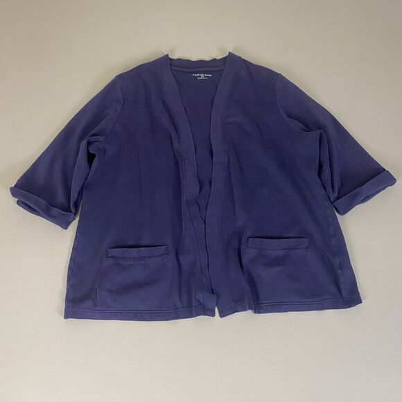 Croft &‎ Barrow Cardigan Sweater Plus Size 2X Navy Blue Cotton Open Short Sleeve - Picture 1 of 11
